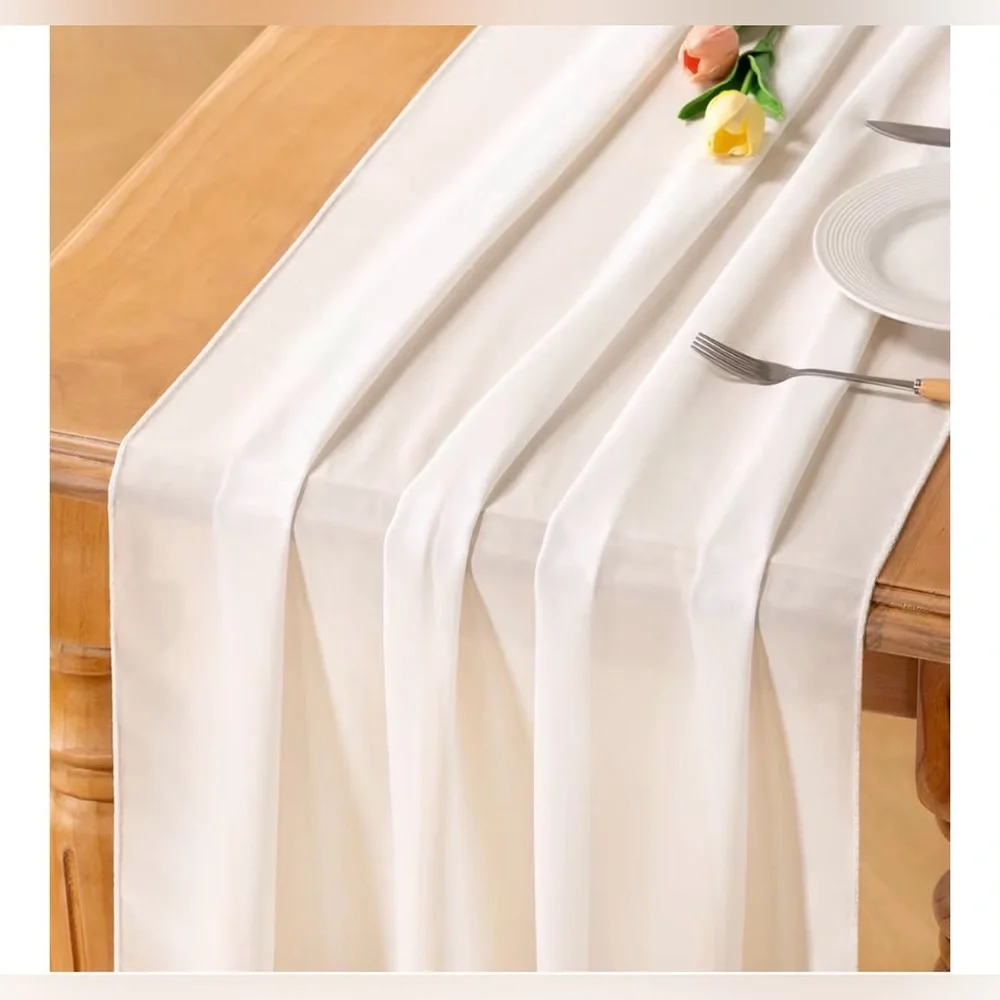 NEW Set of 2 Ivory Chiffon Table Runner Rustic 14ft 29x170” Wedding Runner Sheer